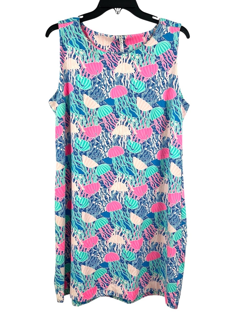 Lulu B UPF 50 Cooling Colorful Florescent Jellyfish Print Sleeveless Shift Dress